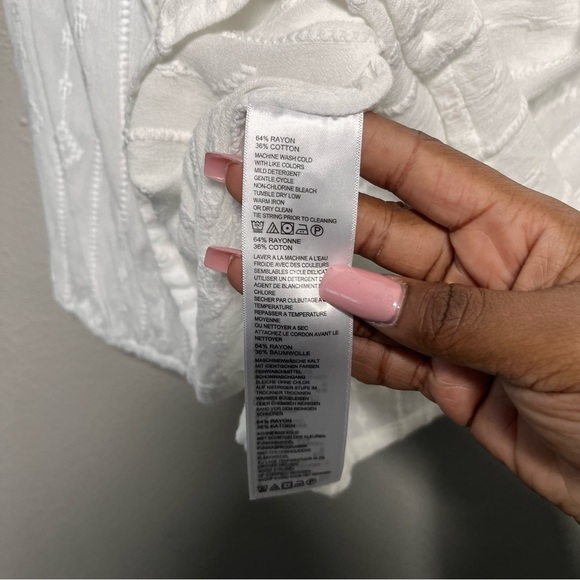 Tommy Bahama Women Top Large White Embroidered Tie Neck Peasant Cottagecore Boho - Picture 9 of 9